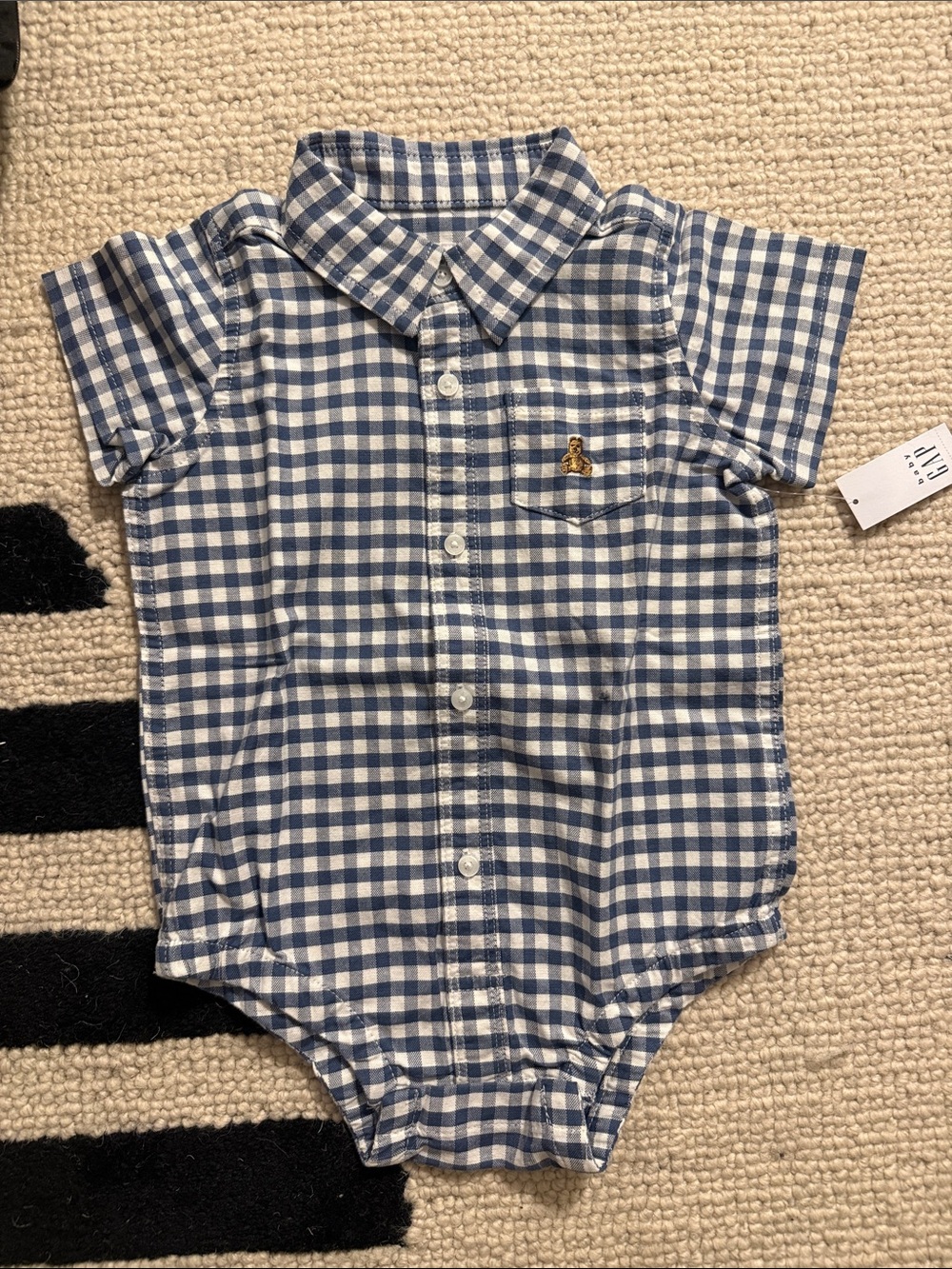 GAP Blue and White Gingham Button-Front One-Piece